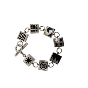 VTG Varga Sterling Silver Reversible Black Enamel Geometric Star Link Bracelet
